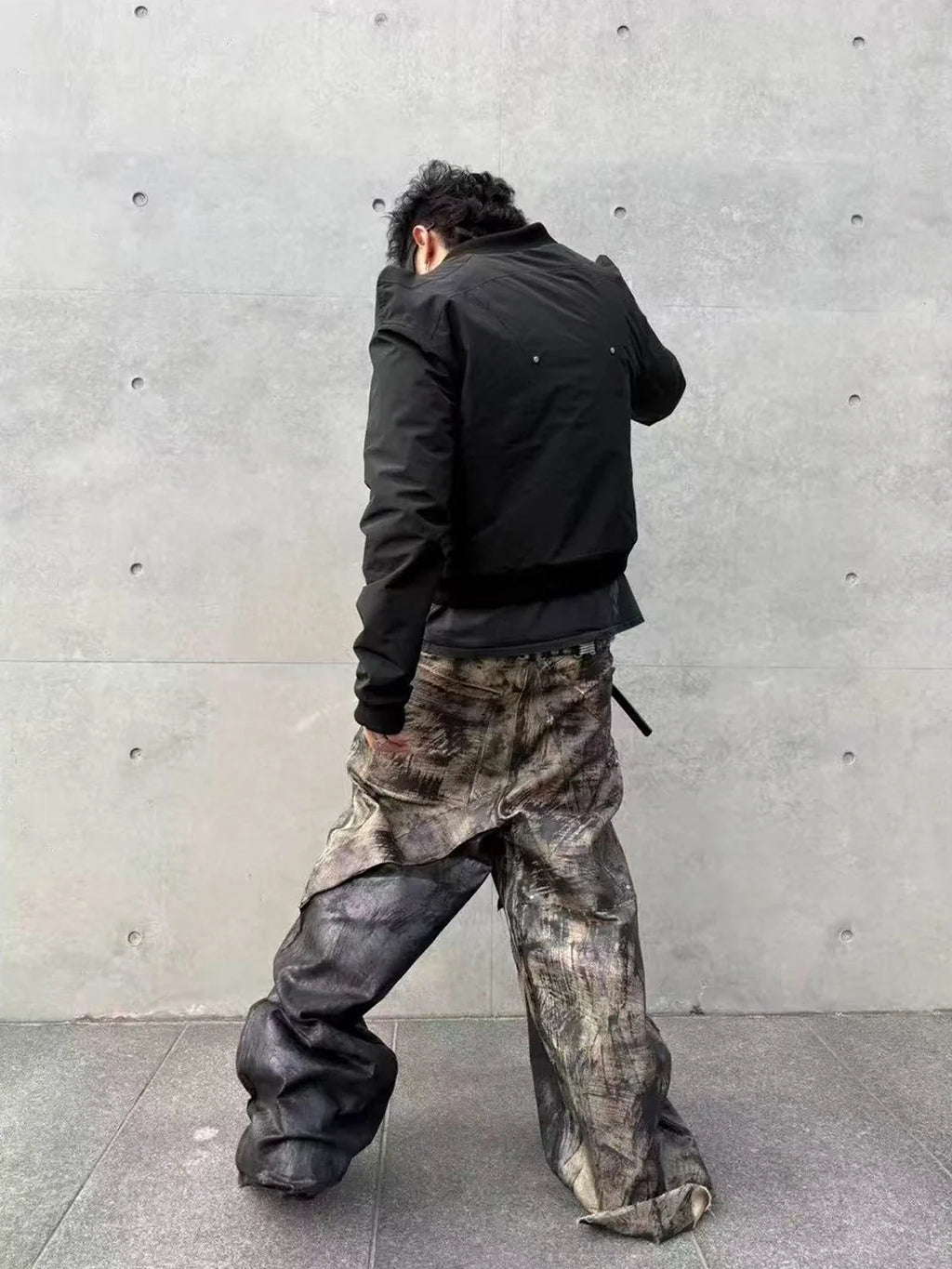 Disark Wax-Painted Patchwork Wide-Leg Pants