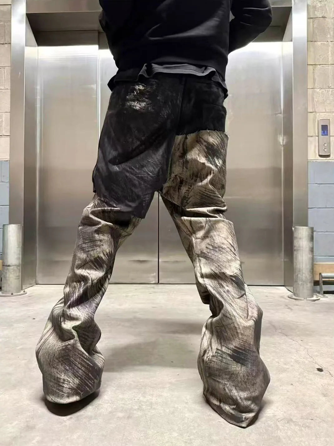Disark Waxed Double-Layered Flared Pants