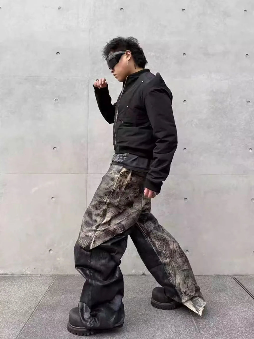 Disark Wax-Painted Patchwork Wide-Leg Pants