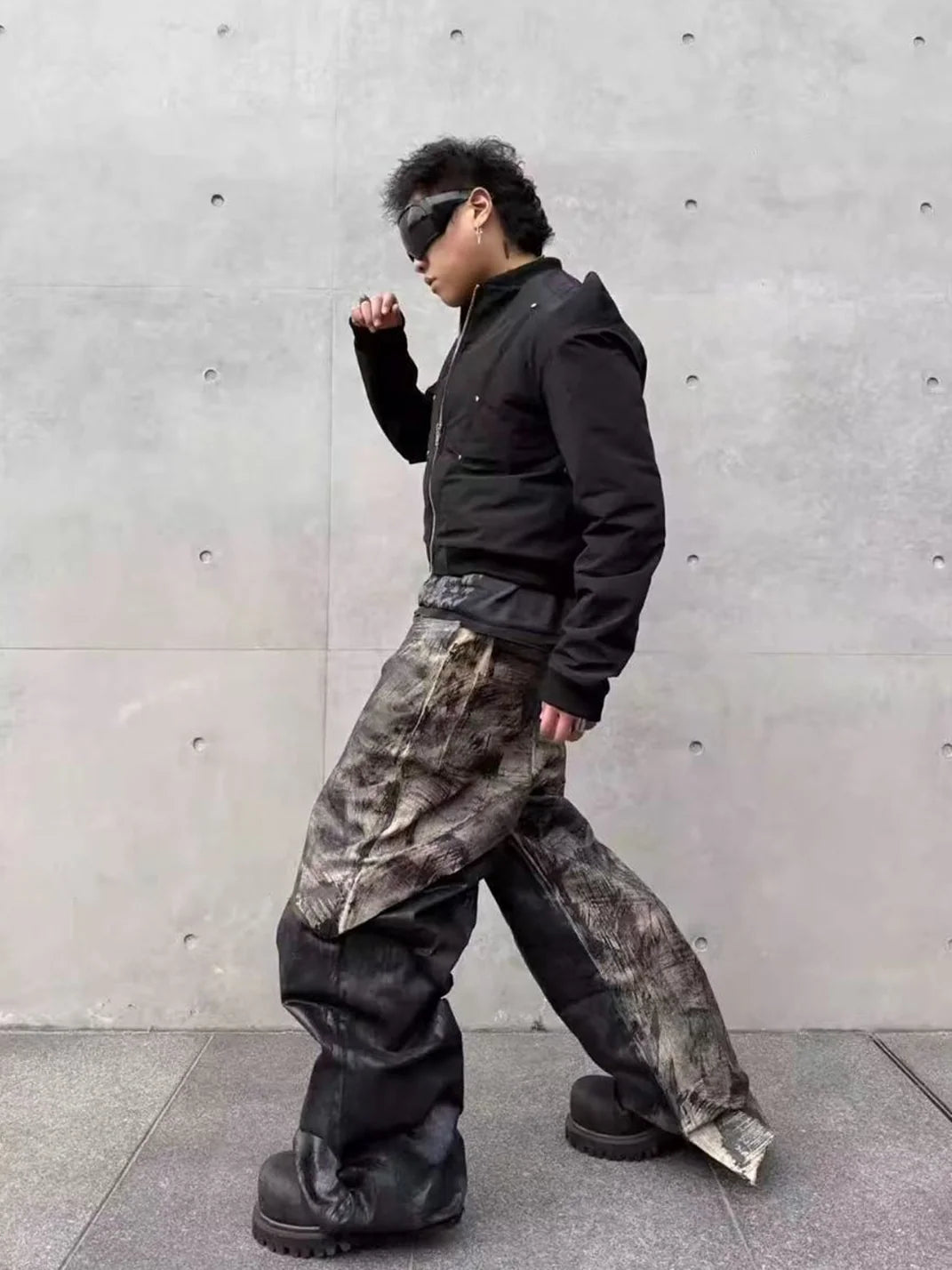 Disark Wax-Painted Patchwork Wide-Leg Pants
