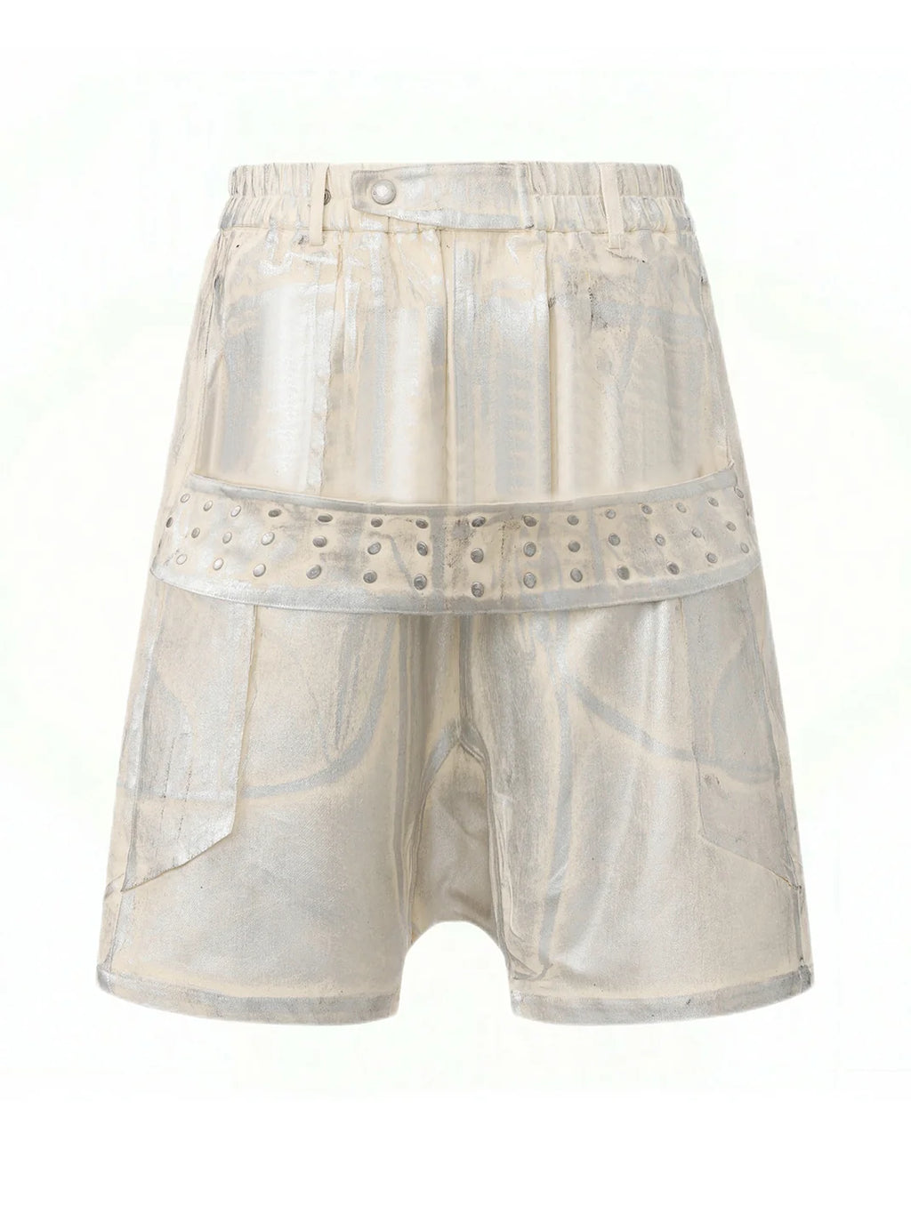 Disark Hot Stamped Rivet Strap Shorts-White