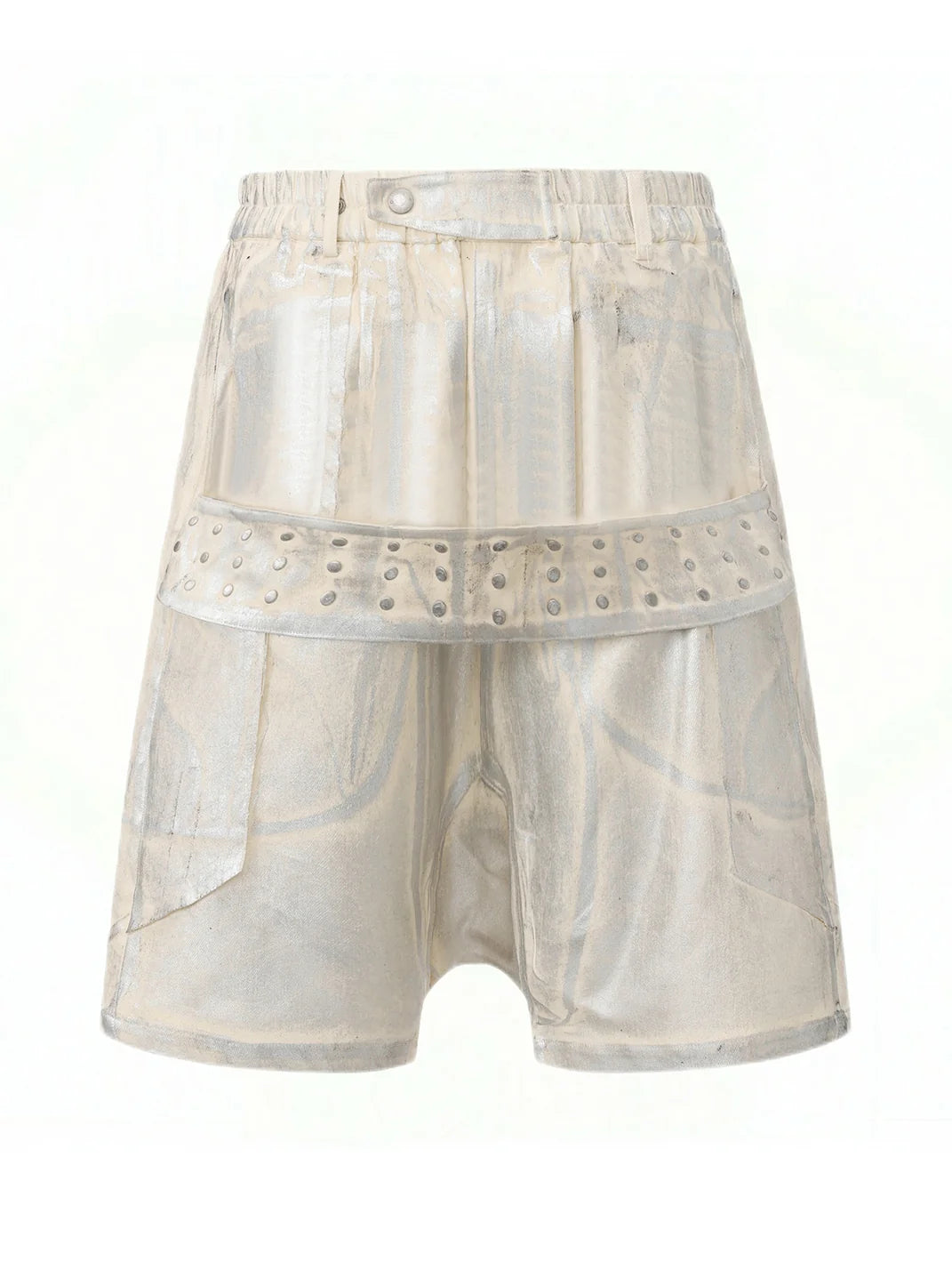 Disark Hot Stamped Rivet Strap Shorts-White