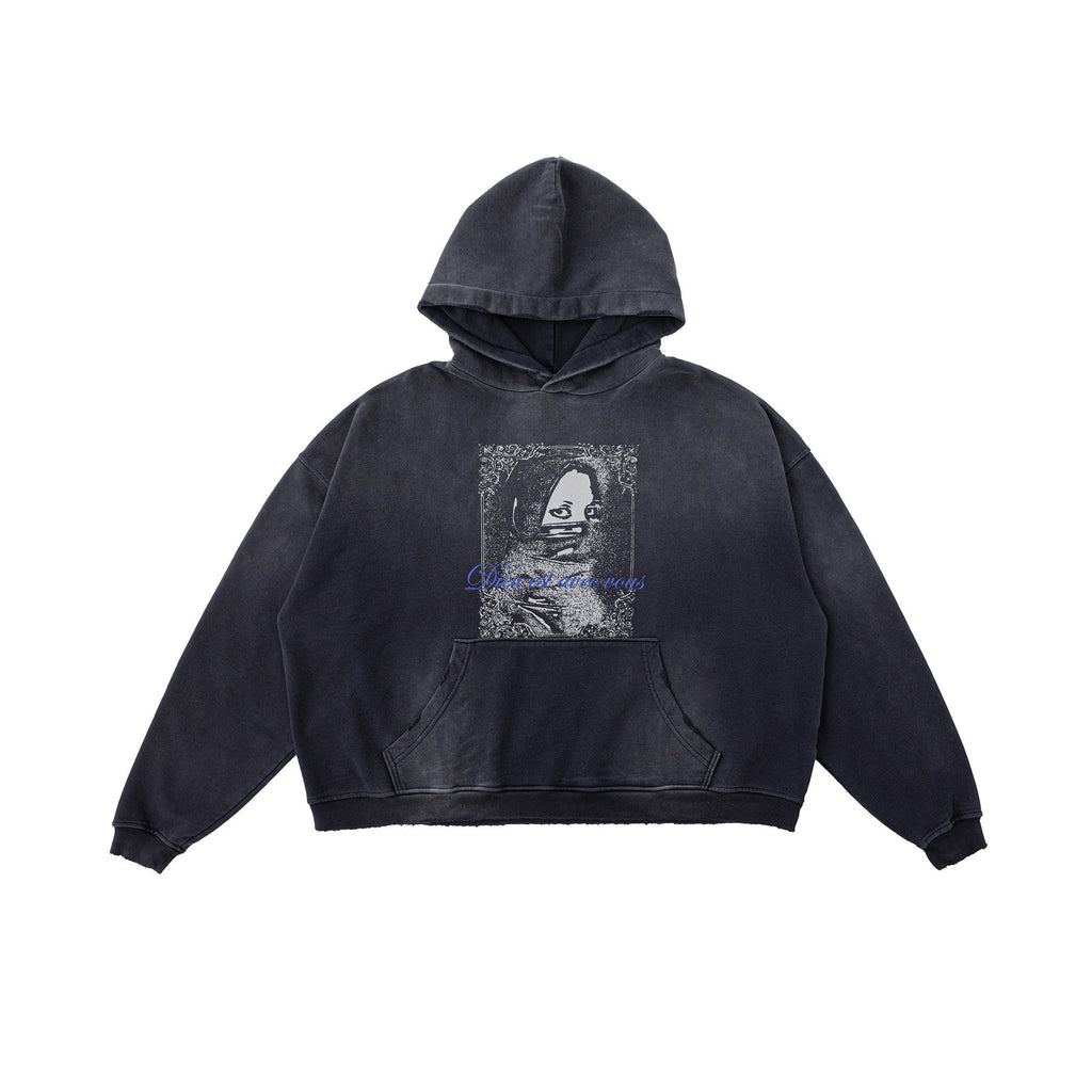 Dieu Est Avec Vous 25fw Baroque Portrait Washed Distressed Hoodie