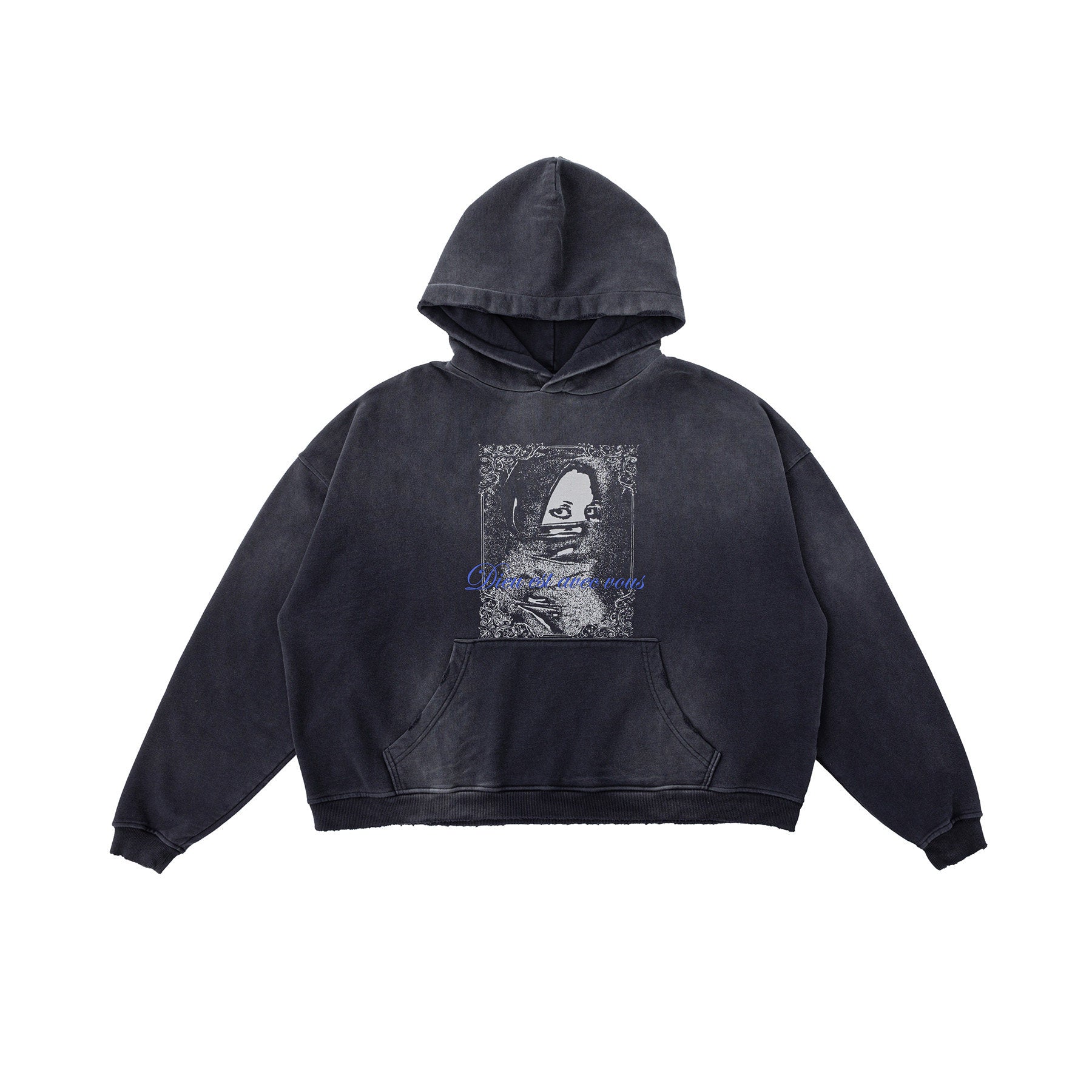 Dieu Est Avec Vous 25fw Baroque Portrait Washed Distressed Hoodie