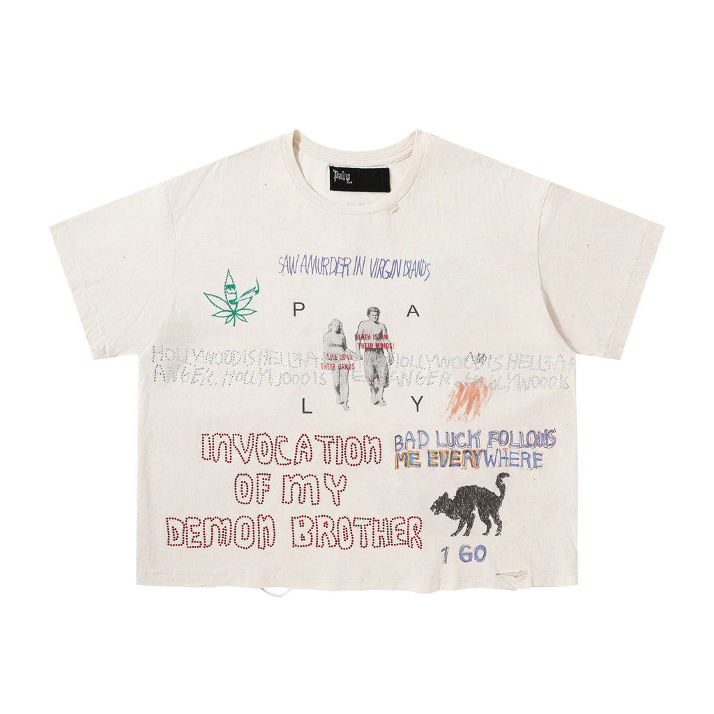 Paly Hollywood 25SS Distressed Graffiti Short-Sleeved T-shirt