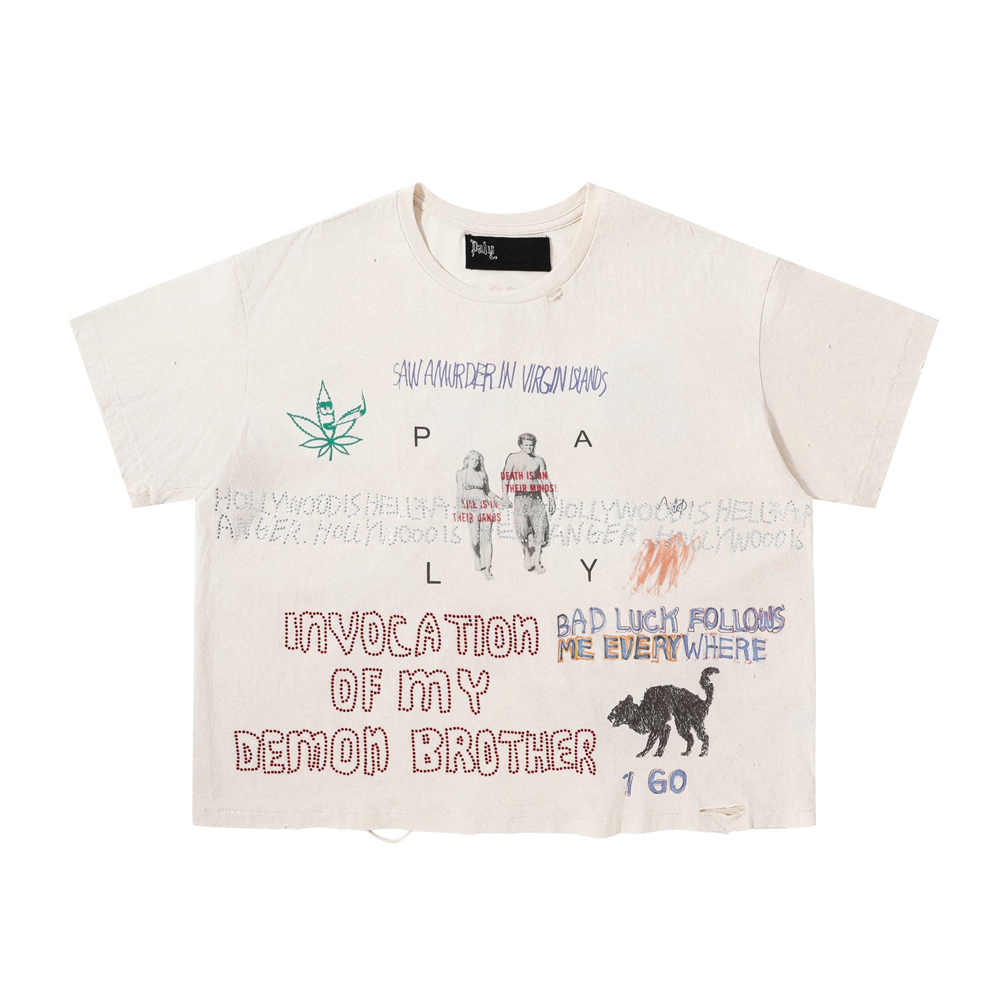 Paly Hollywood 25SS Distressed Graffiti Short-Sleeved T-shirt